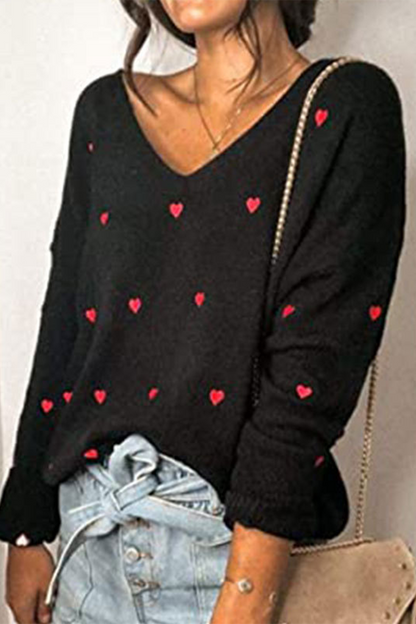Casual Print Basic V Neck Tops Sweater(4 Colors)
