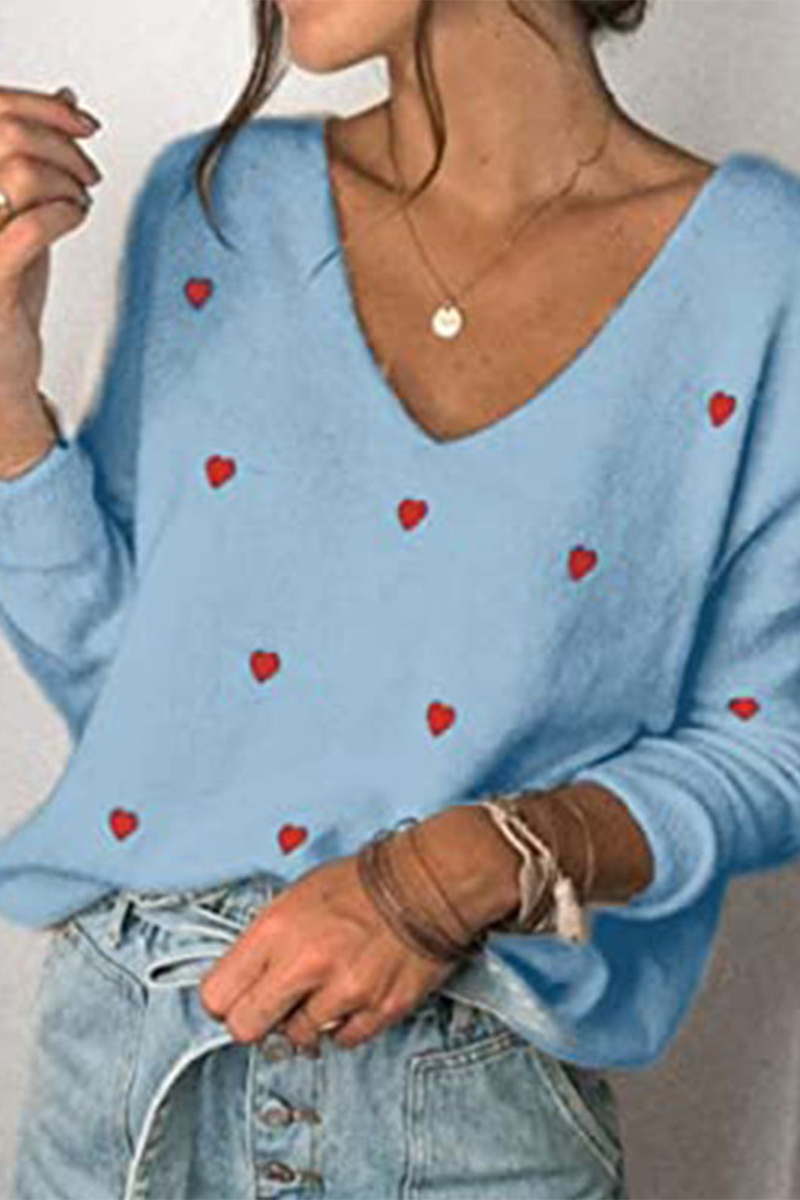 Casual Print Basic V Neck Tops Sweater(4 Colors)