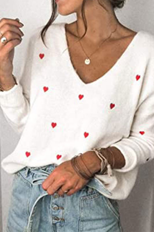 Casual Print Basic V Neck Tops Sweater(4 Colors)