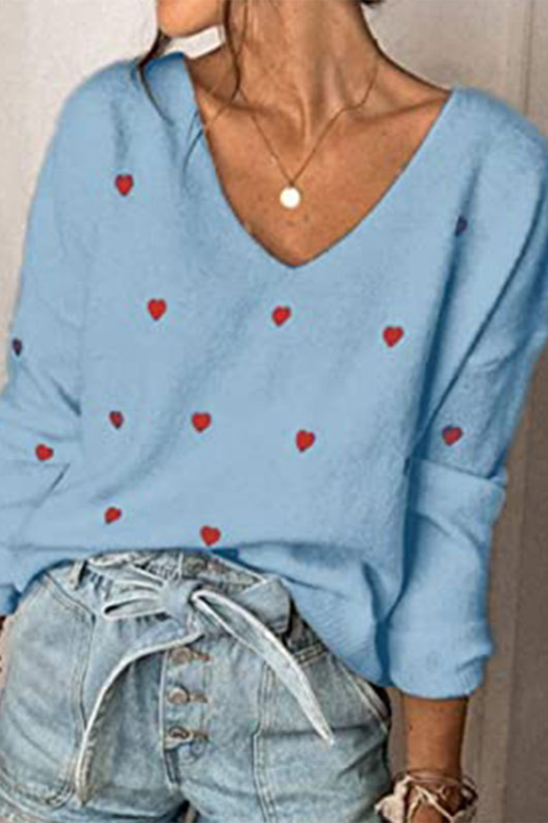 Casual Print Basic V Neck Tops Sweater(4 Colors)