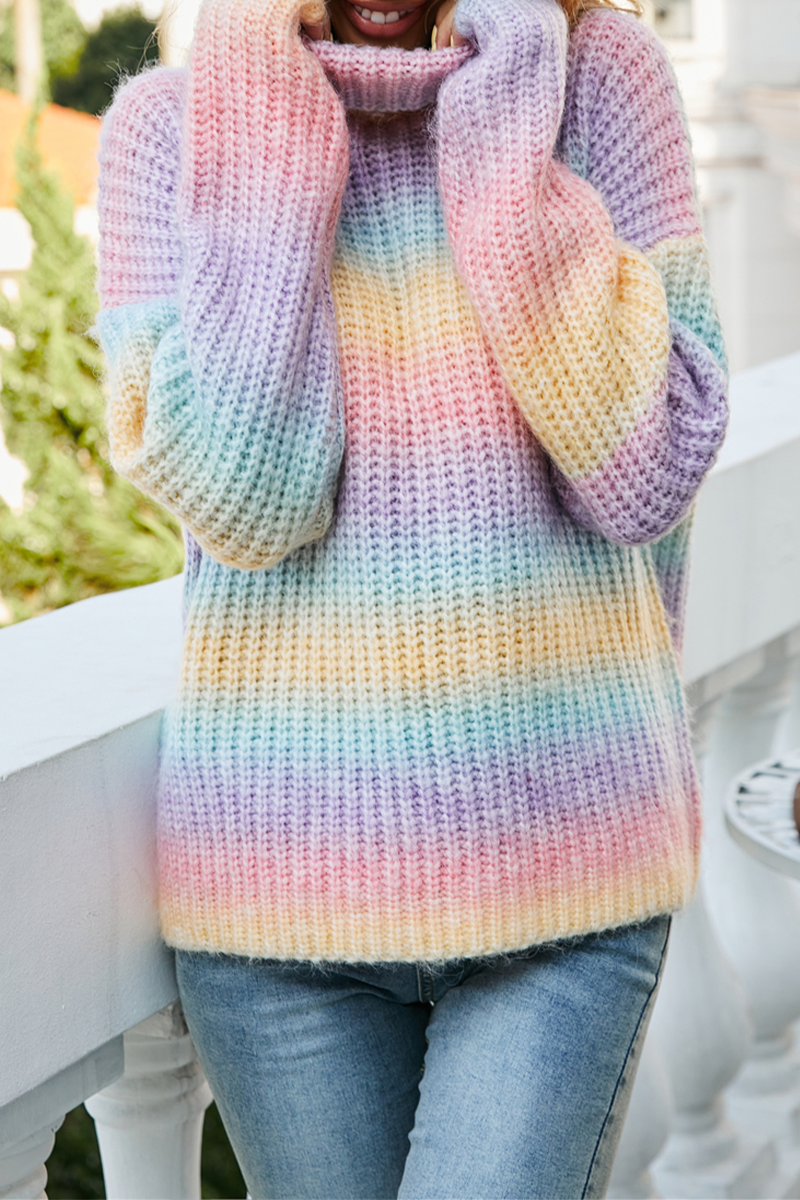 Casual Gradual Change Basic Turtleneck Tops Sweater