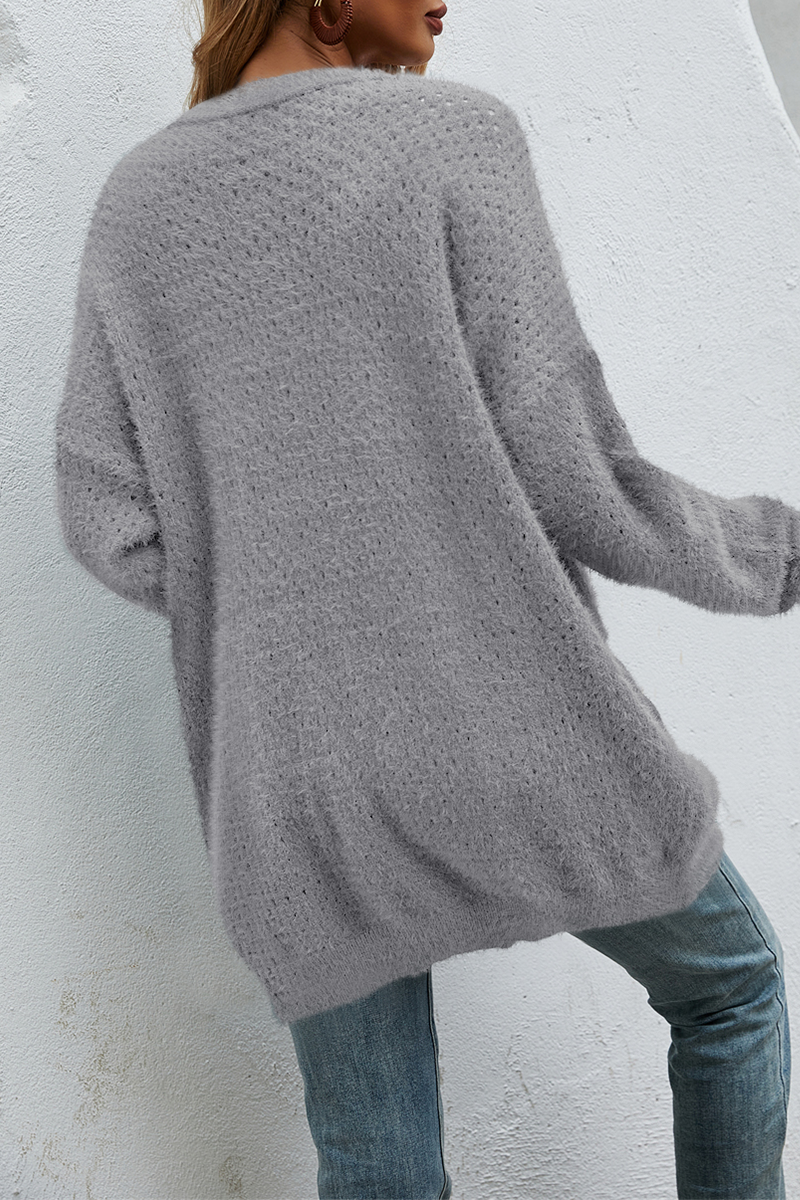 Casual Solid Patchwork Pocket Tops Sweater