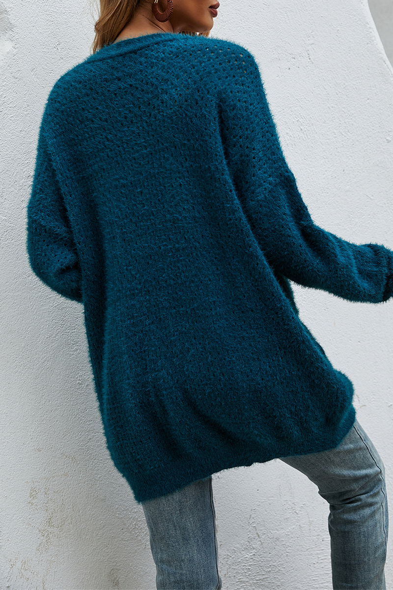 Casual Solid Patchwork Pocket Tops Sweater