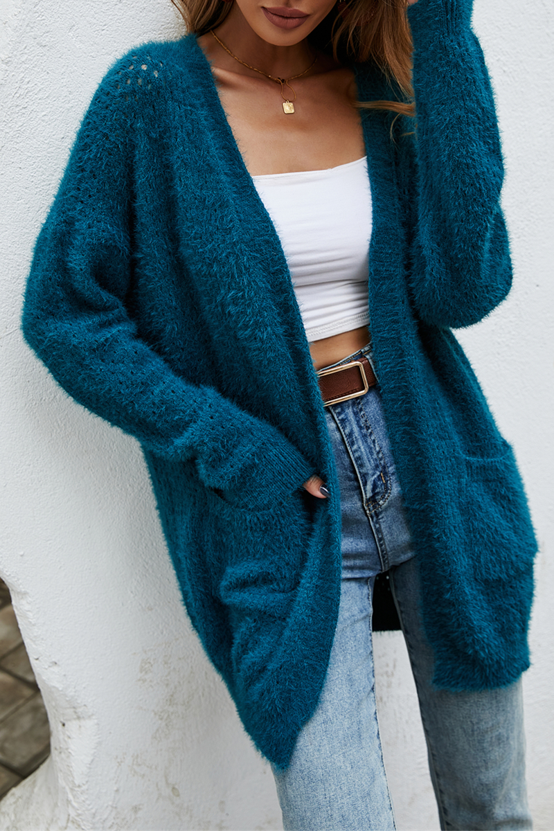 Casual Solid Patchwork Pocket Tops Sweater