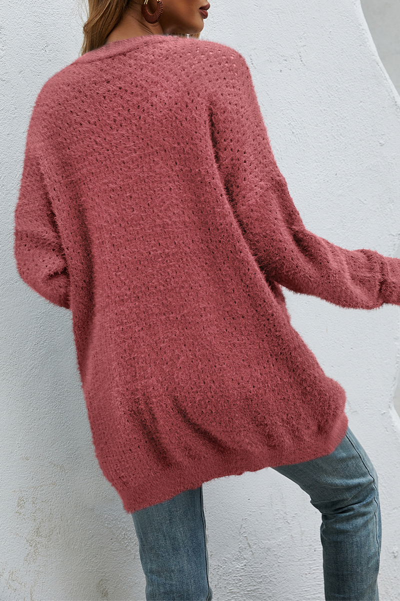 Casual Solid Patchwork Pocket Tops Sweater