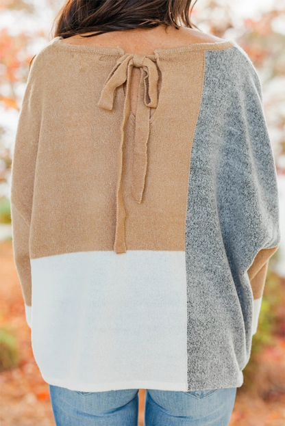 Casual Patchwork  Contrast O Neck Tops Sweater