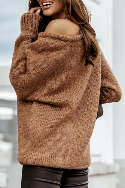 Casual Solid Split Joint O Neck Tops Sweater(3 Colors)