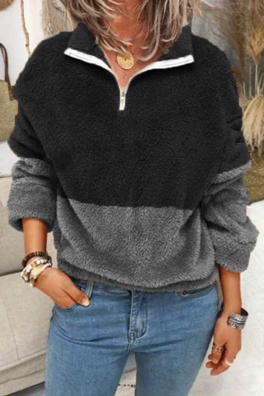 Casual Solid Split Joint Zipper Zipper Collar Tops