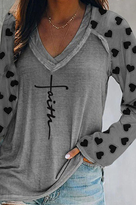 Casual Print Patchwork V Neck T-Shirts(4 Colors)