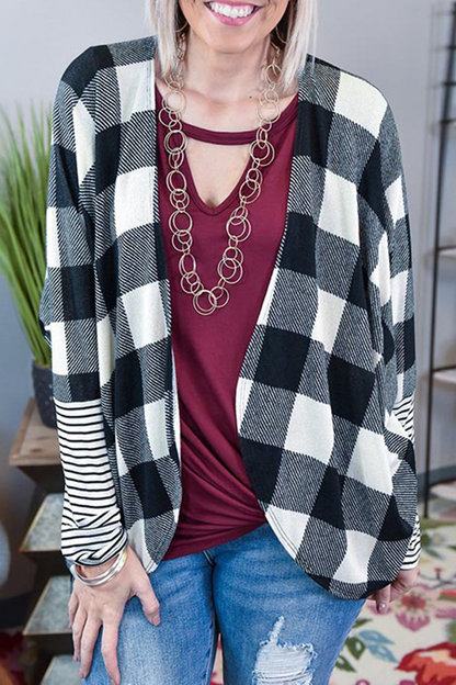 Casual Plaid Striped Patchwork Contrast Tops