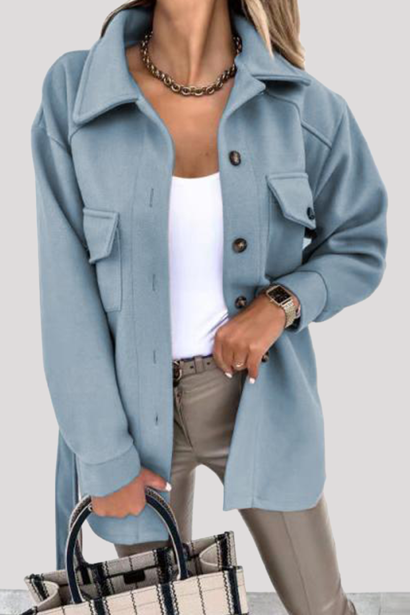 Casual Street Solid Buckle With Belt Turndown Collar Outerwear