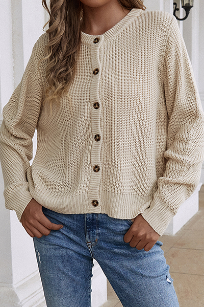 Casual Solid Buckle O Neck Tops Sweater(5 Colors)