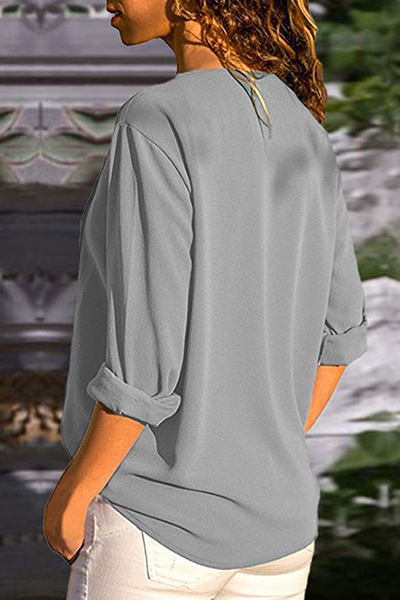Elegant Solid Patchwork Buckle Oblique Collar Blouses(7 Colors)