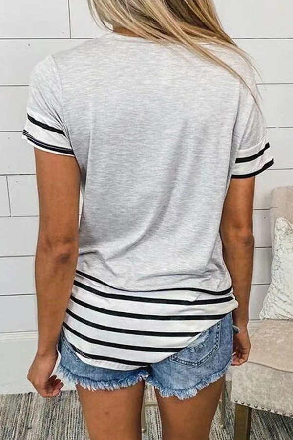 Casual Striped Leopard Split Joint Pocket O Neck T-Shirts(10 Colors)