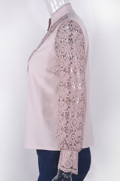 Elegant Solid Lace Hollowed Out Buckle Mandarin Collar Blouses(4 Colors)