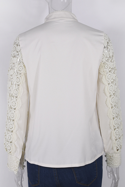 Elegant Solid Lace Hollowed Out Buckle Mandarin Collar Blouses(4 Colors)