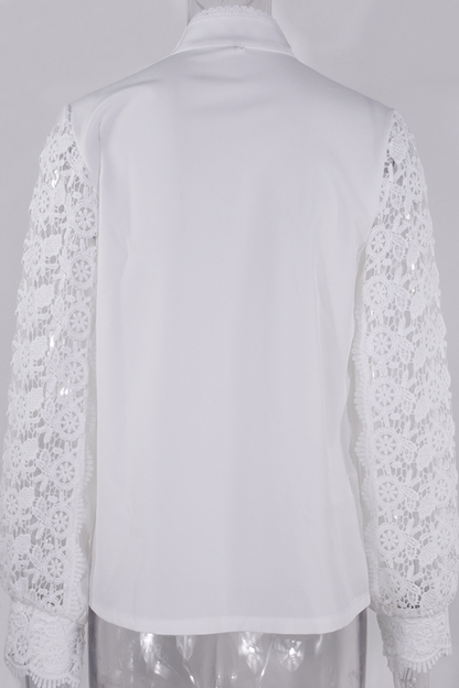 Elegant Solid Lace Hollowed Out Buckle Mandarin Collar Blouses(4 Colors)