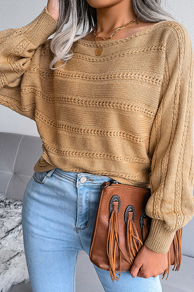 Casual Solid Pierced Split Joint Off the Shoulder Tops Sweater