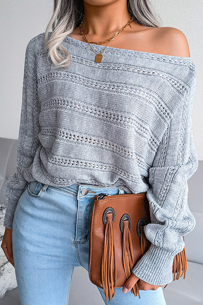 Casual Solid Pierced Split Joint Off the Shoulder Tops Sweater