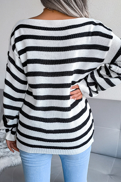Casual Striped Patchwork Contrast Off the Shoulder Tops