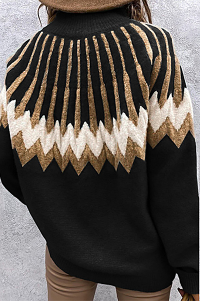 Casual Geometric Split Joint Contrast Turtleneck Tops(4 Colors)