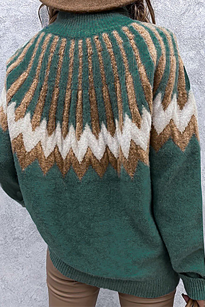 Casual Geometric Split Joint Contrast Turtleneck Tops(4 Colors)