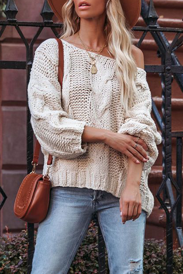 Casual Solid Patchwork Basic Off the Shoulder Tops Sweater(3 Colors)