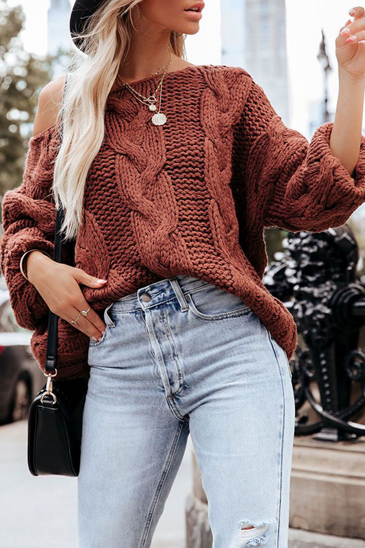 Casual Solid Patchwork Basic Off the Shoulder Tops Sweater(3 Colors)