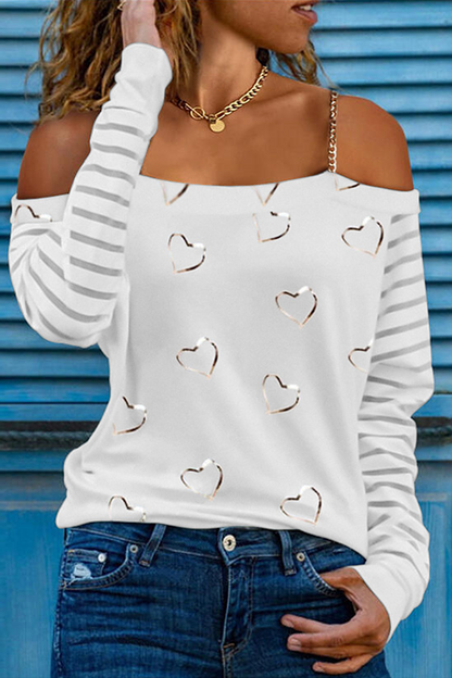 Casual Street Print Patchwork Chains Off the Shoulder Tops(5 Colors)