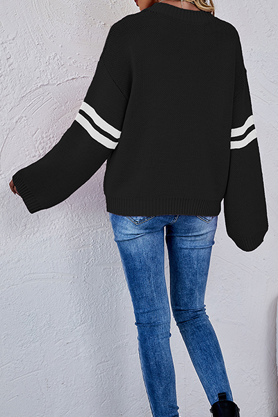 Casual Striped Patchwork Contrast O Neck Tops Sweater