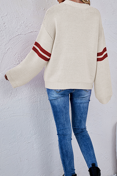 Casual Striped Patchwork Contrast O Neck Tops Sweater