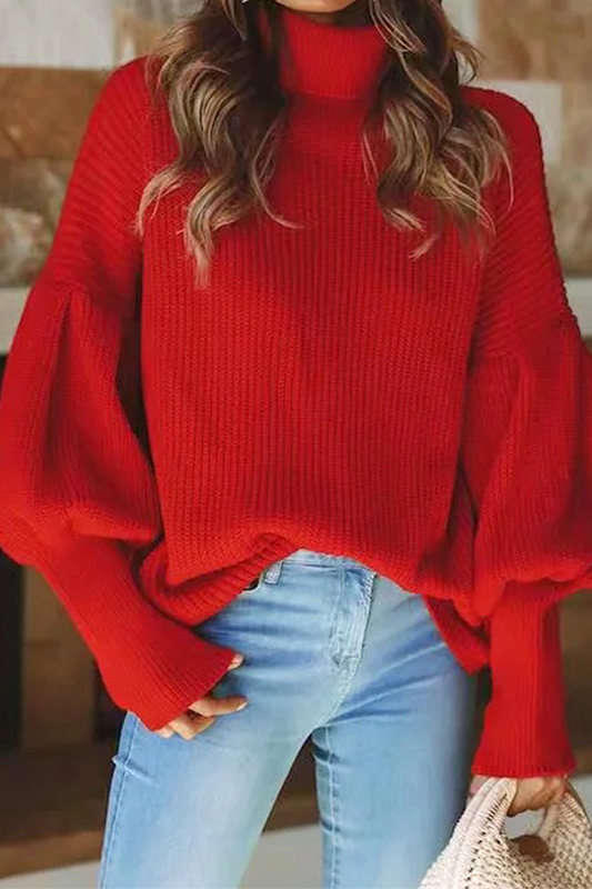Casual Solid Patchwork Turtleneck Tops Sweater(3 Colors)
