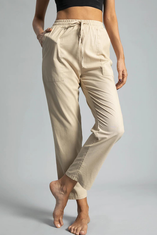 Casual Solid Draw String Pocket Straight Positioning Print Bottoms(5 Colors)