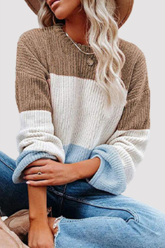 Casual Patchwork Contrast O Neck Tops(8 Colors)