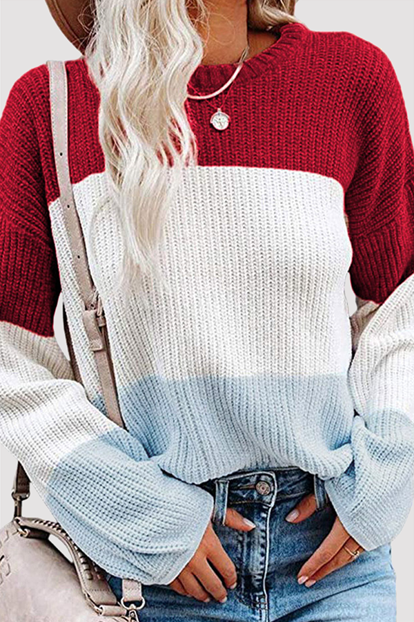 Casual Patchwork Contrast O Neck Tops(8 Colors)