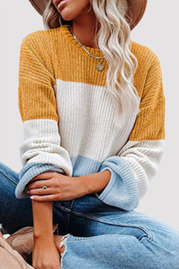 Casual Patchwork Contrast O Neck Tops(8 Colors)
