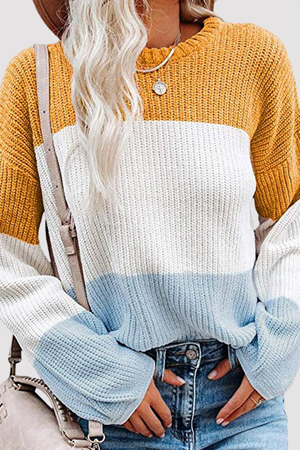 Casual Patchwork Contrast O Neck Tops(8 Colors)