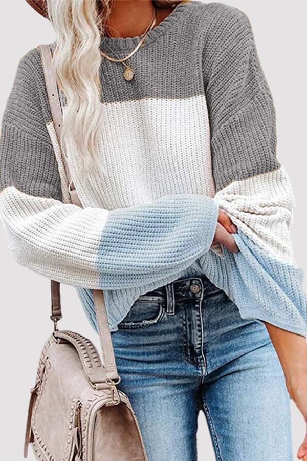 Casual Patchwork Contrast O Neck Tops(8 Colors)