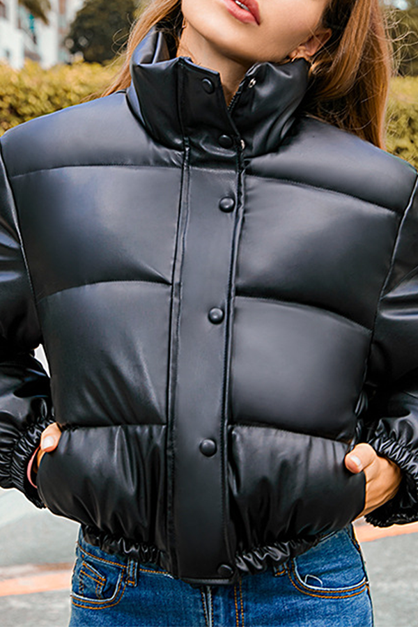 Fashion Casual Solid Buckle Zipper Mandarin Collar Outerwear