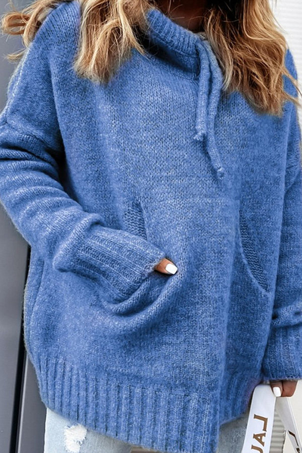 Casual Solid Draw String Pocket Hooded Collar Tops(8 Colors)