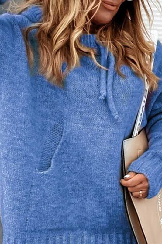Casual Solid Draw String Pocket Hooded Collar Tops(8 Colors)