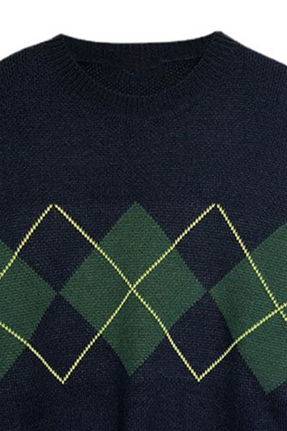 Casual Geometric Patchwork Contrast O Neck Tops Sweater(3 Colors)