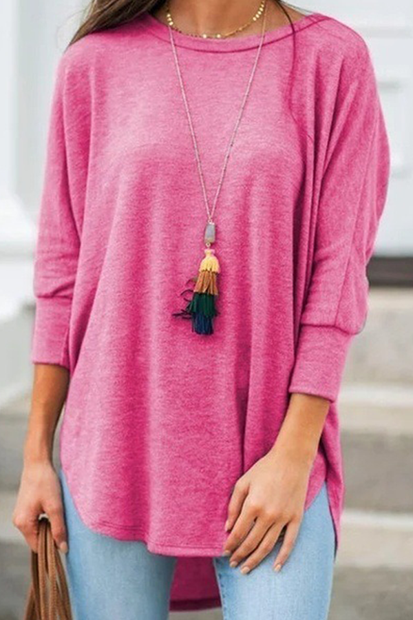 Casual Solid Basic Asymmetrical O Neck T-Shirts(7 Colors)