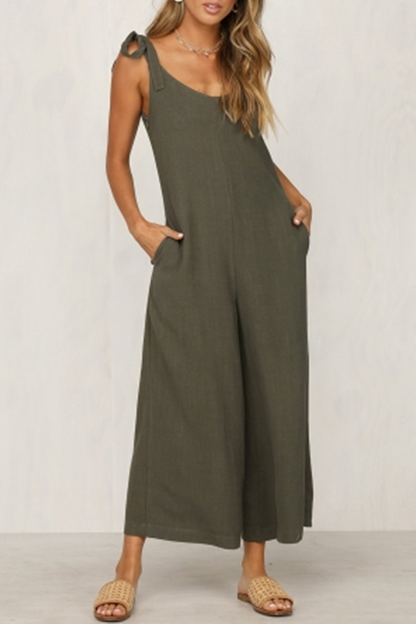 Casual Solid Capris Strap Design V Neck Loose Jumpsuits(4 Colors)