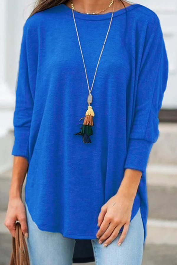 Casual Solid Basic Asymmetrical O Neck T-Shirts(7 Colors)