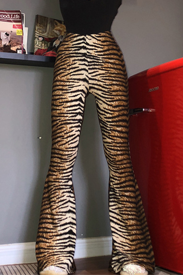 Fashion Street Animal Print Leopard Patchwork Basic Boot Cut High Waist Full Print Bottoms