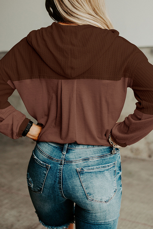 Casual Patchwork Buckle Contrast Hooded Collar Hoodies(3 Colors)