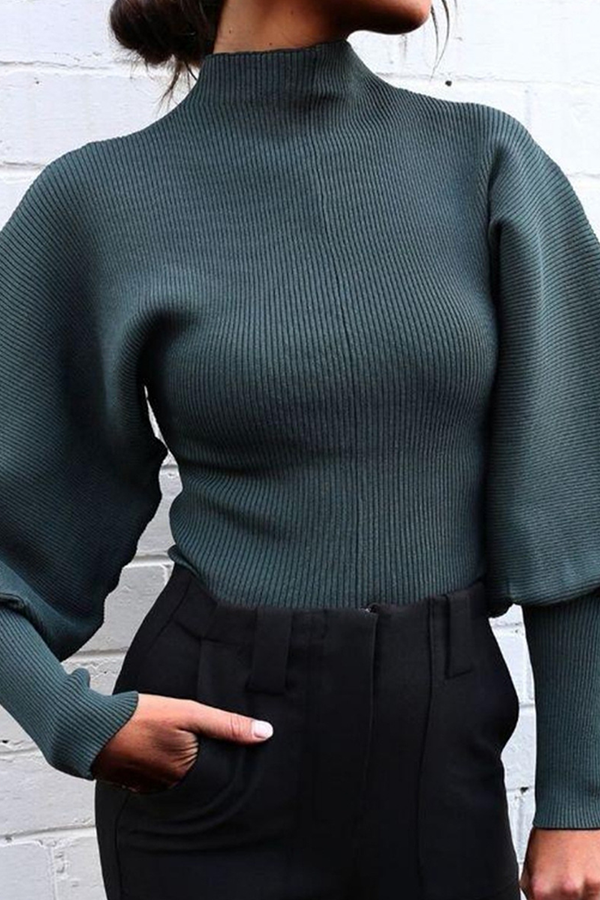 Casual Solid Patchwork Turtleneck Tops Sweater