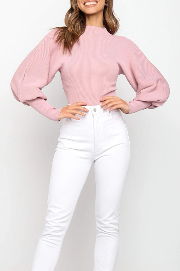 Casual Solid Patchwork Turtleneck Tops Sweater
