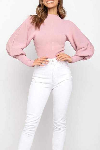 Casual Solid Patchwork Turtleneck Tops Sweater